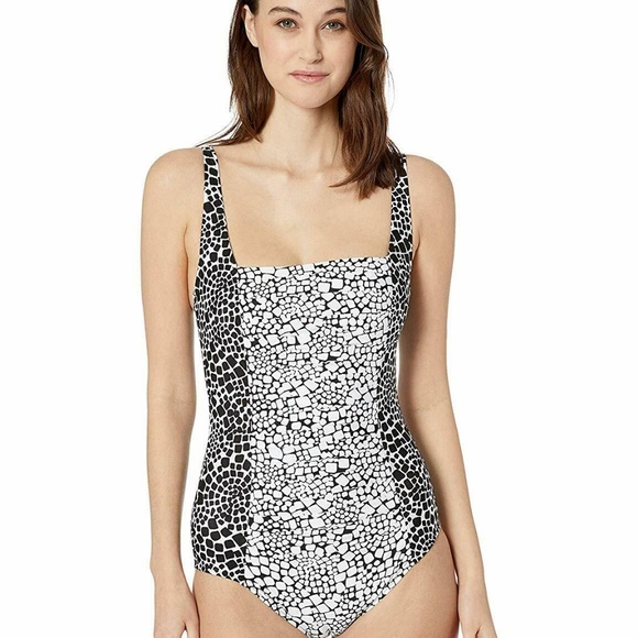 Calvin Klein Snake Pleated One-Piece Swimsuit - Picture 3 of 5